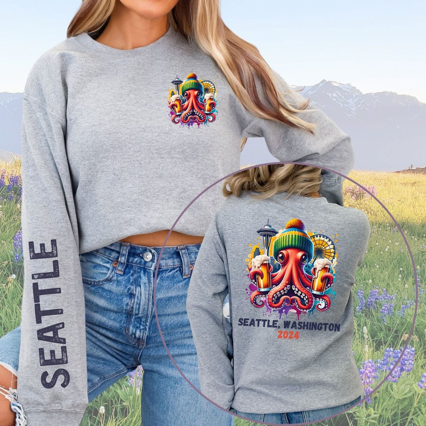 Seattle Octopus & Beer, Softstyle Sweatshirt