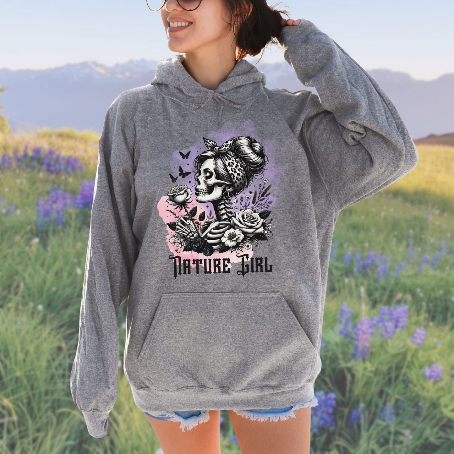 Floral Skeleton Nature Girl, Softstyle Hoodie