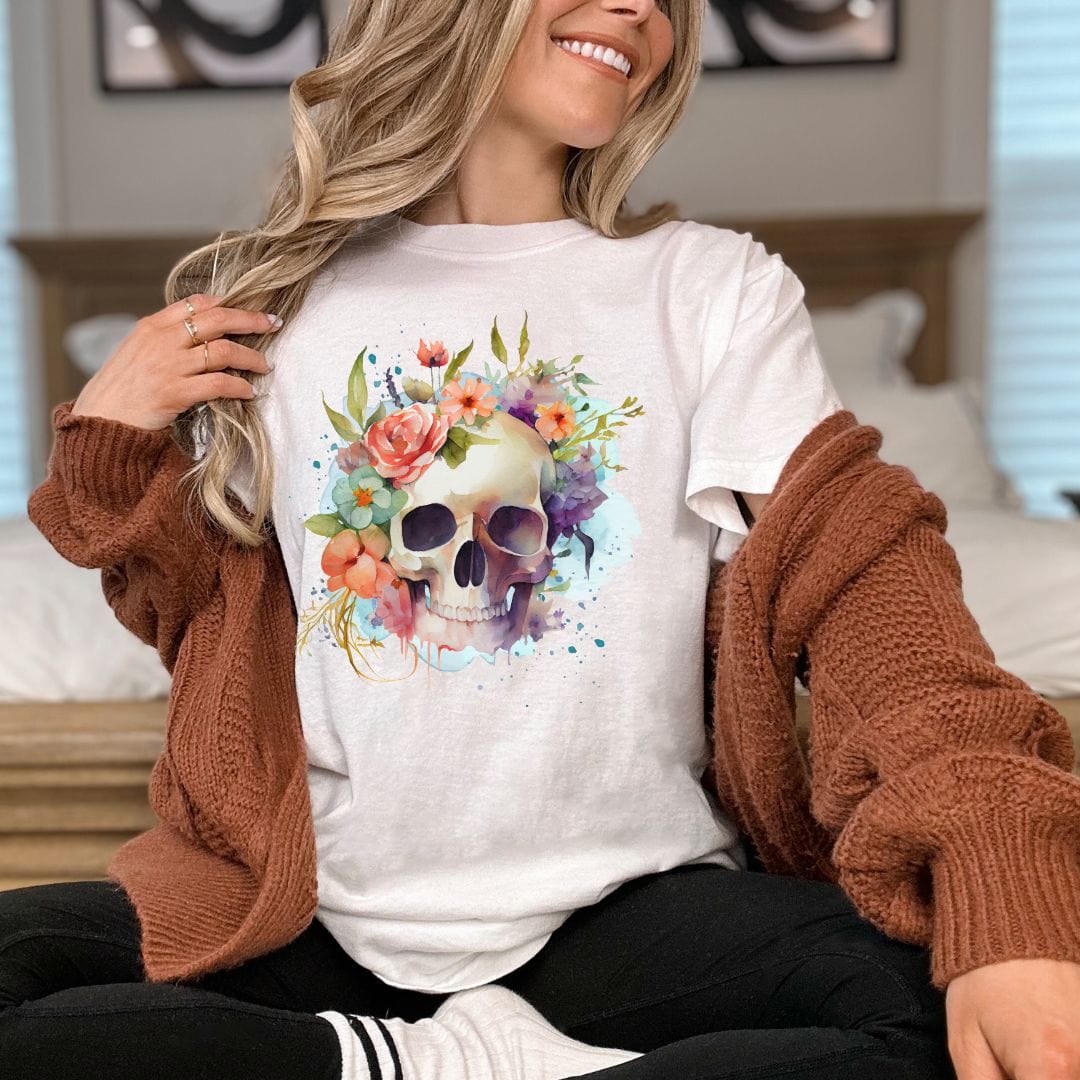 Floral Skull Vintage Style Tee