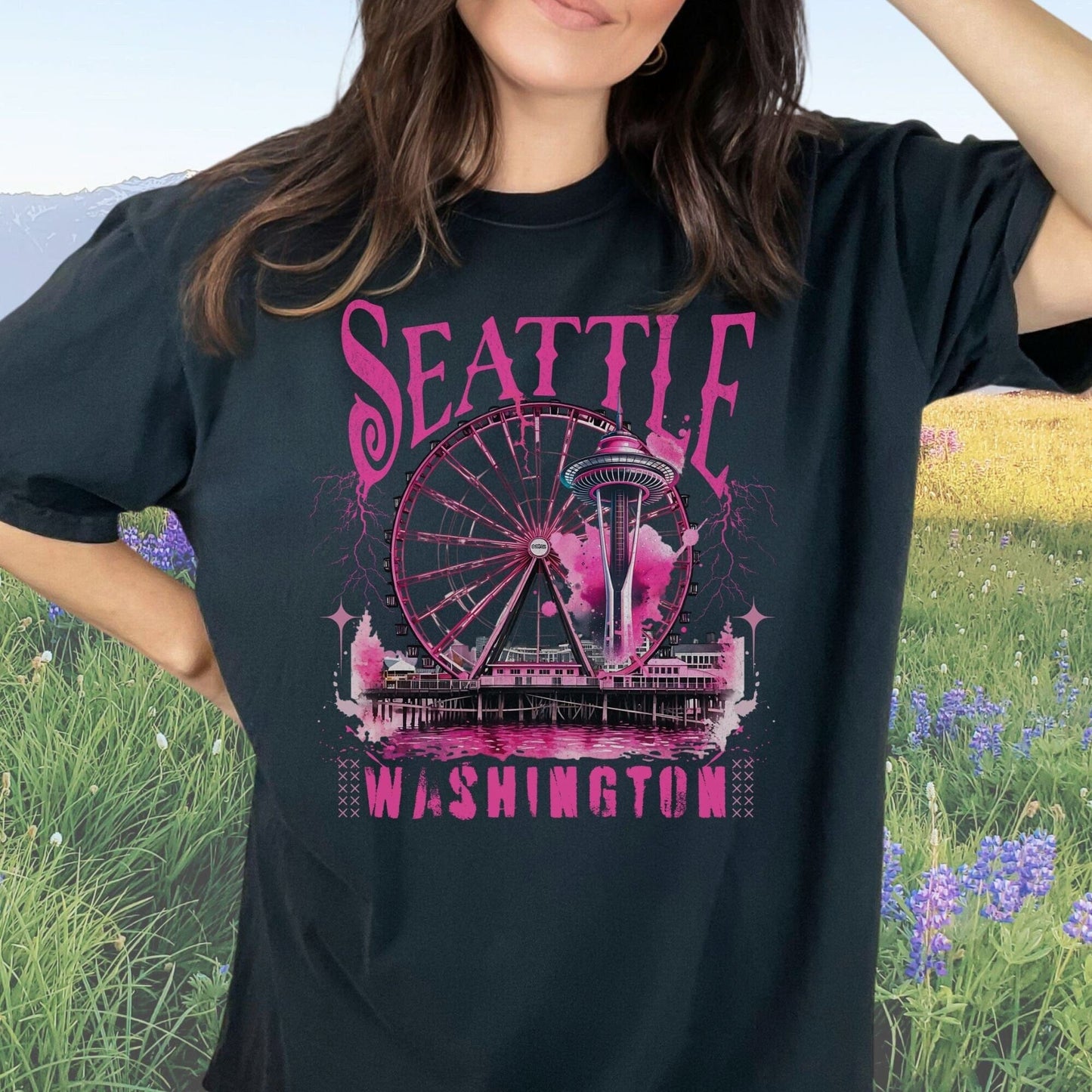 Seattle in Pink, Vintage Style Tee