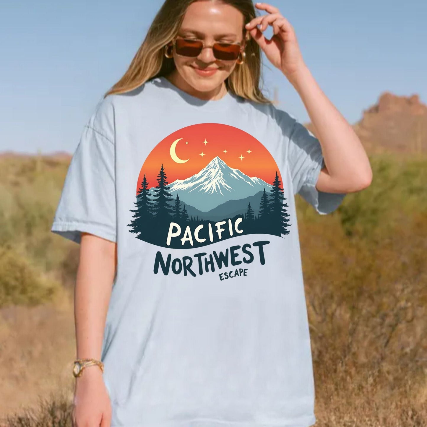 PNW Celestial Mountain Vintage Style Tee