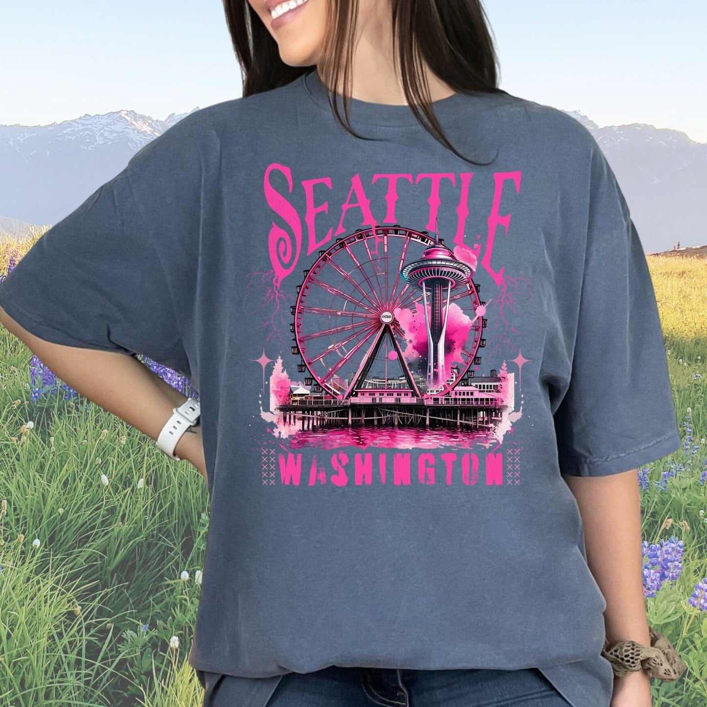 Seattle in Pink, Vintage Style Tee