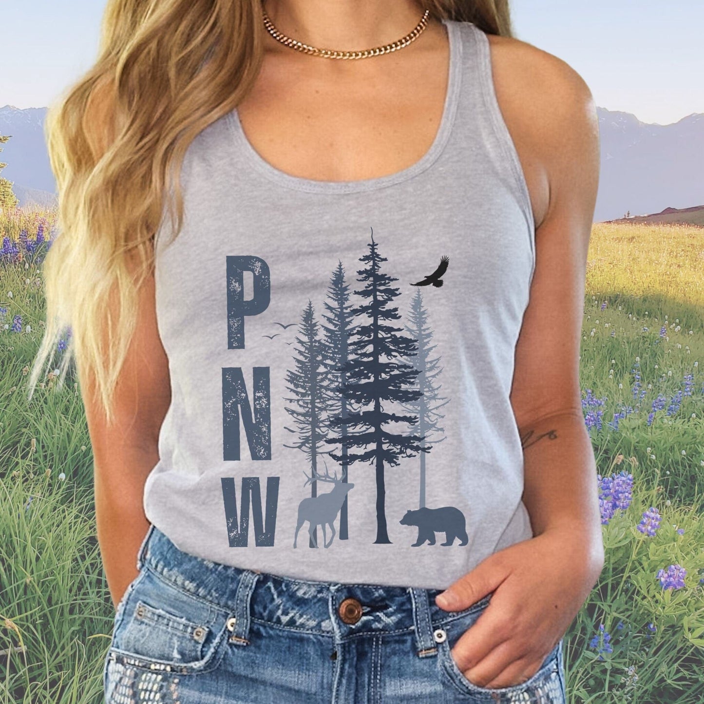 PNW Wilderness, Ladies Racerback Tank Top