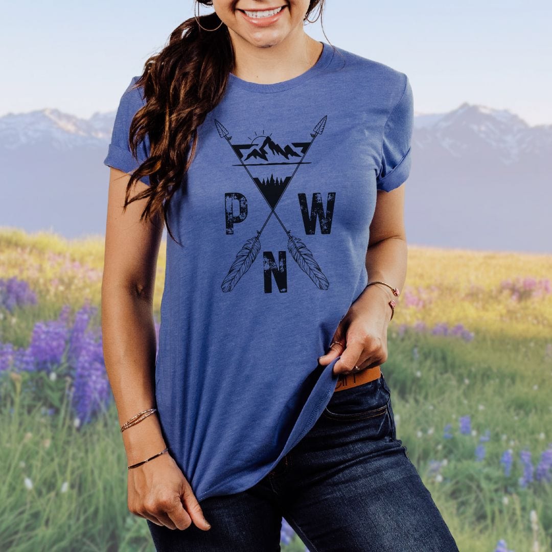 PNW Mountains and Arrows, Softstyle Tee in Black Letters
