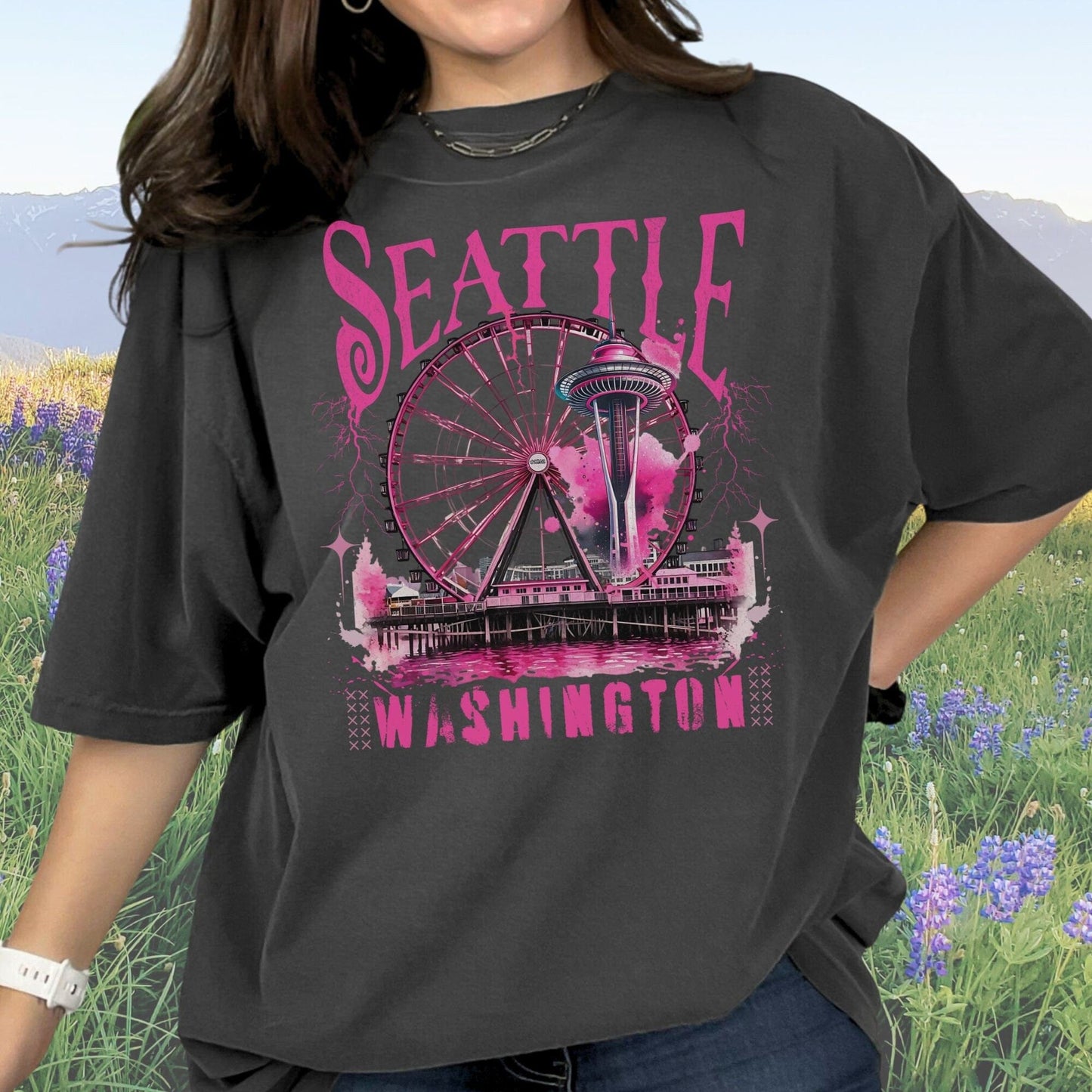 Seattle in Pink, Vintage Style Tee