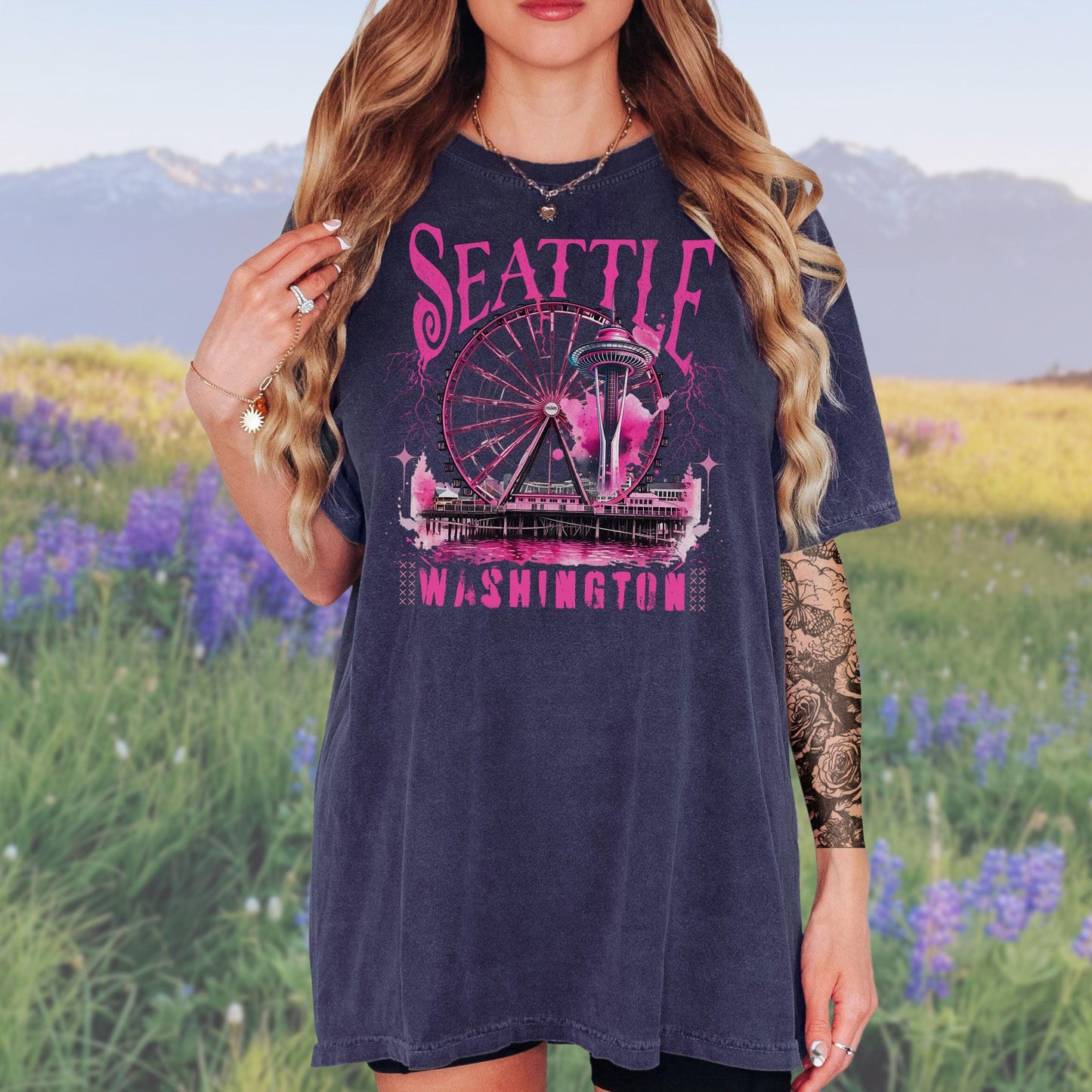 Seattle in Pink, Vintage Style Tee