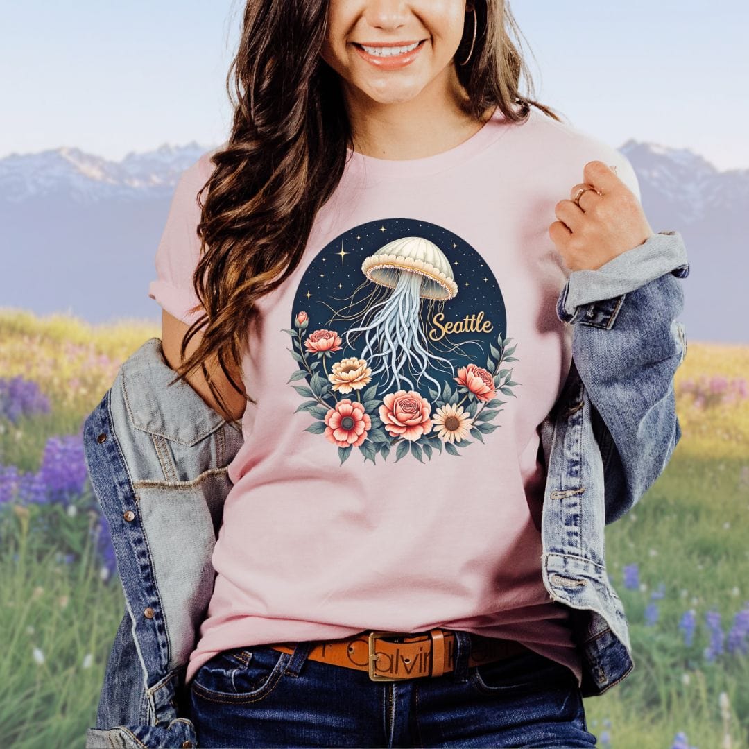 Celestial Floral Jellyfish, Seattle Softstyle Tee