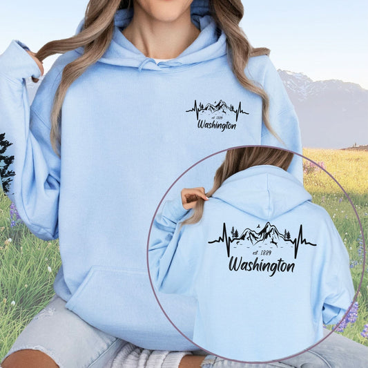 Washington Mountain Heartbeat with sleeve design, Softstyle Hoodie