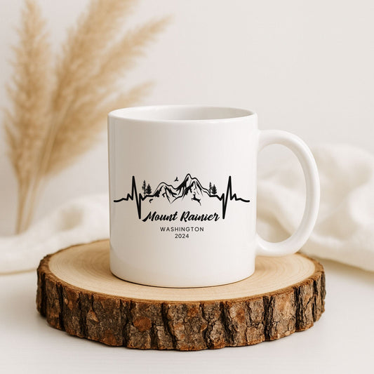 Mt Rainier Mountain Heartbeat - 11oz Ceramic Mug
