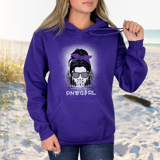 Purple Messy Bun, PNW Girl, Softstyle Hoodie