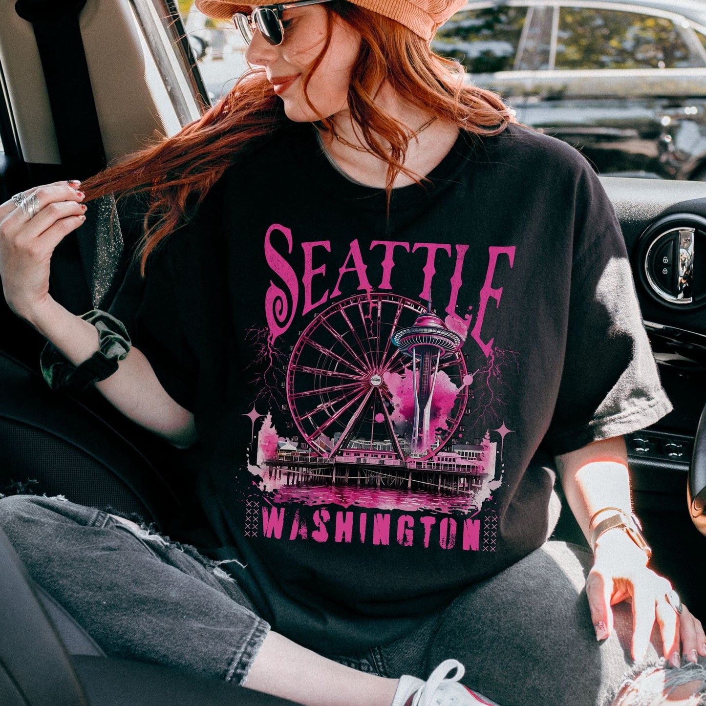 Seattle in Pink, Vintage Style Tee