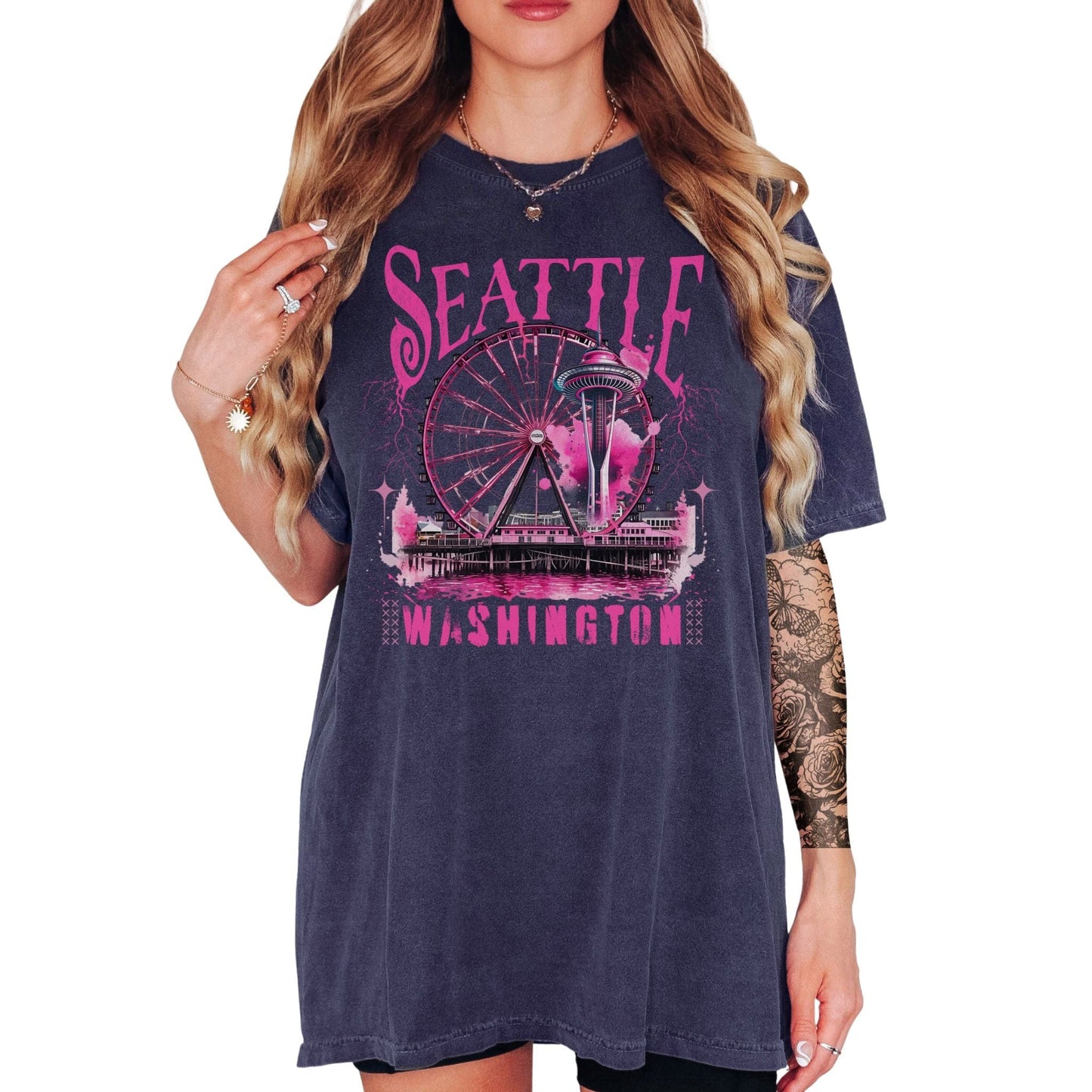 Seattle in Pink, Vintage Style Tee
