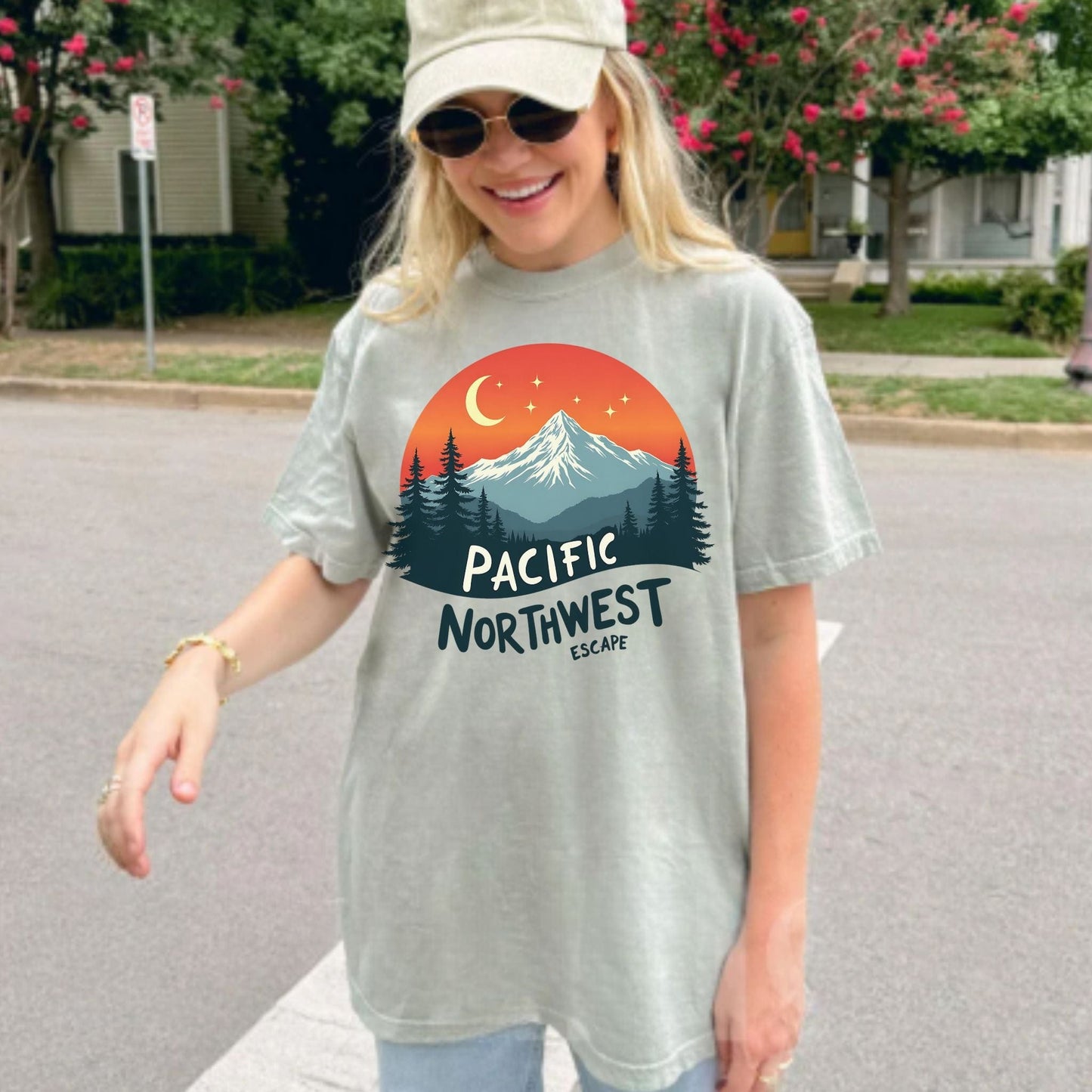 PNW Celestial Mountain Vintage Style Tee