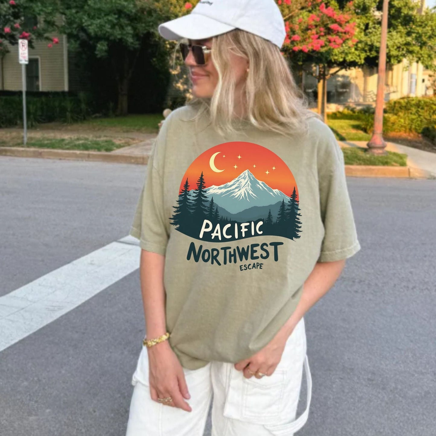PNW Celestial Mountain Vintage Style Tee