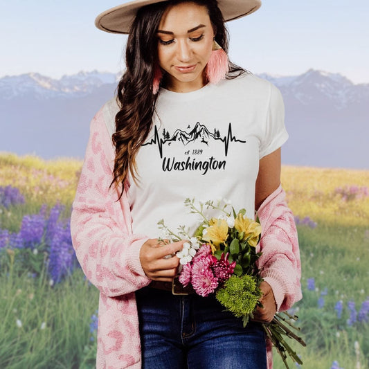 Washington State Mountain Heartbeat Softstyle Tee in Black