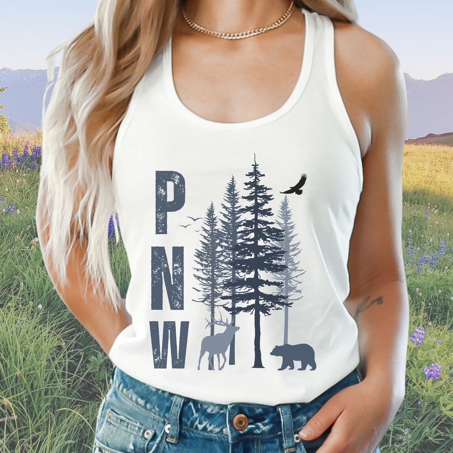 PNW Wilderness, Ladies Racerback Tank Top